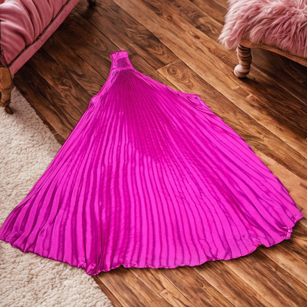 Banana Republic Fuchsia “Purple Planet” Asymmetrical Pleated Mini Dress Small - Picture 2 of 7